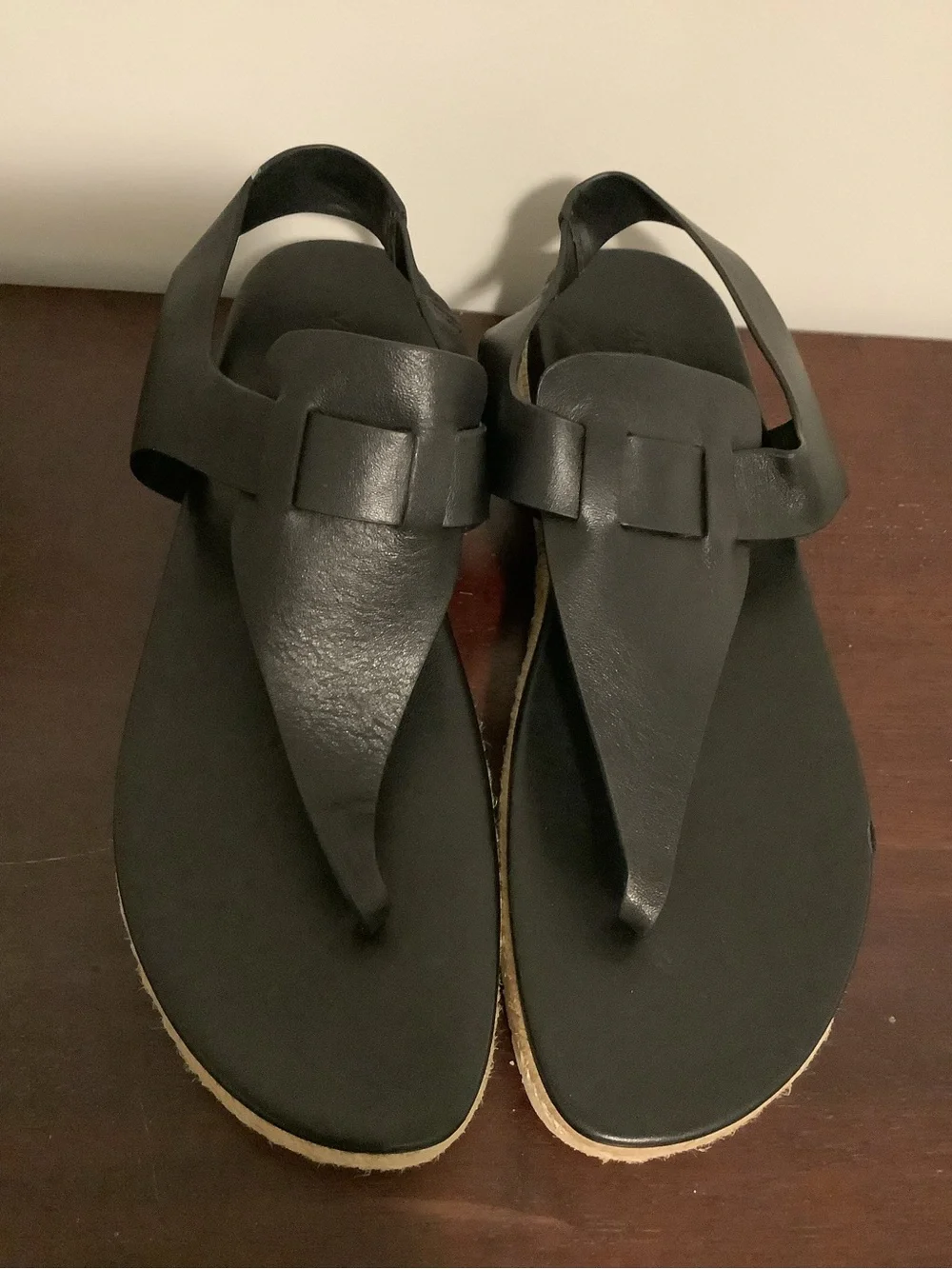 Vince Flint Black Leather T-Strap Espadrille Flatform Sandals